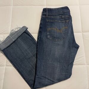 Wrangler Dark Blue Distressed Bootcut Jeans